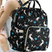 LEQUEEN Unicorn Mommy Baby Diaper Bag Backpack for Boy \u0026 Girl, Insulated Pocket Changing Nappy, Black